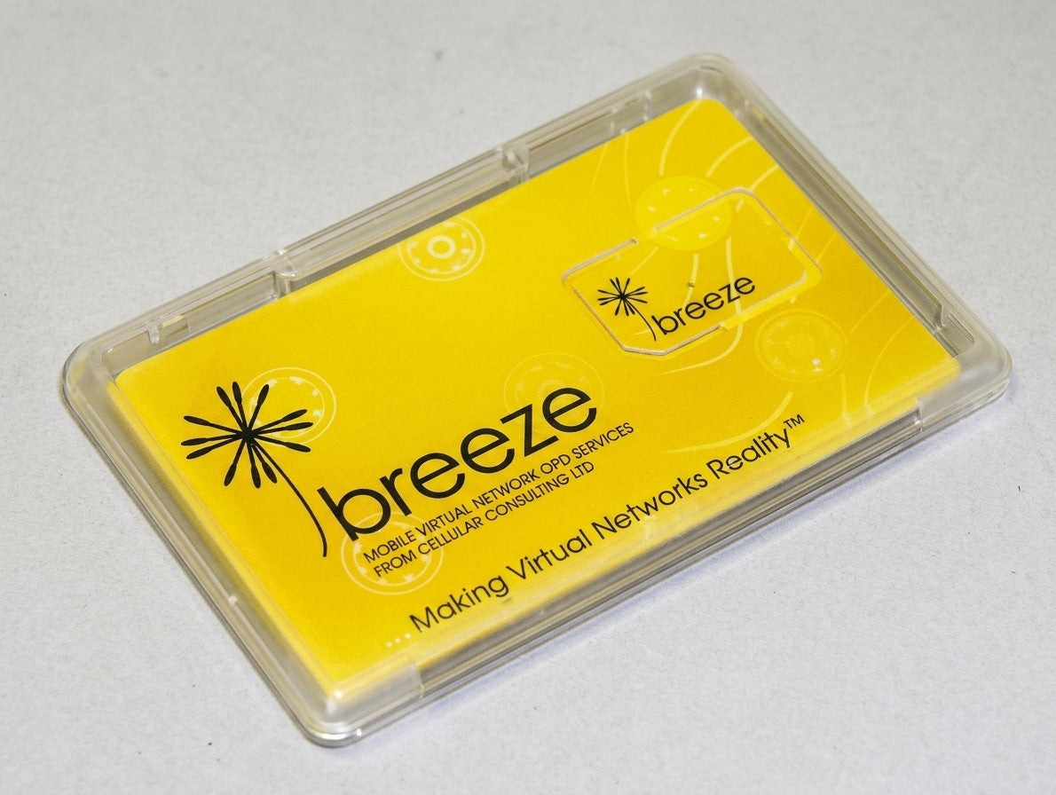 SIM and smart card moulded plastic case closed with a printed SIM card inside