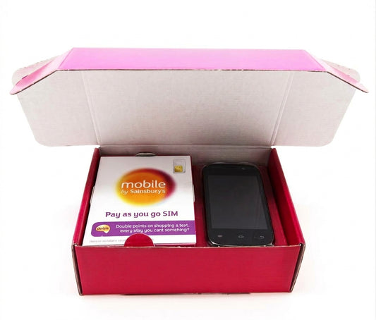 Visi-Grip retail pack for mobile phones opened to show the handset and SIM pack inside
