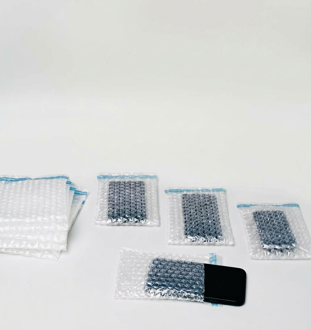 Mobile handset bubble bags: self-seal bubble bags with phones sealed inside