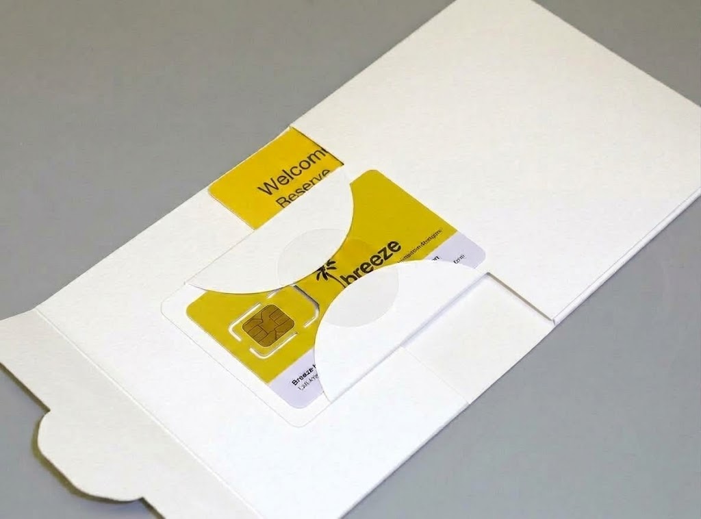 SIM and smart card wallet with folding flaps holding a SIM card and welcome card