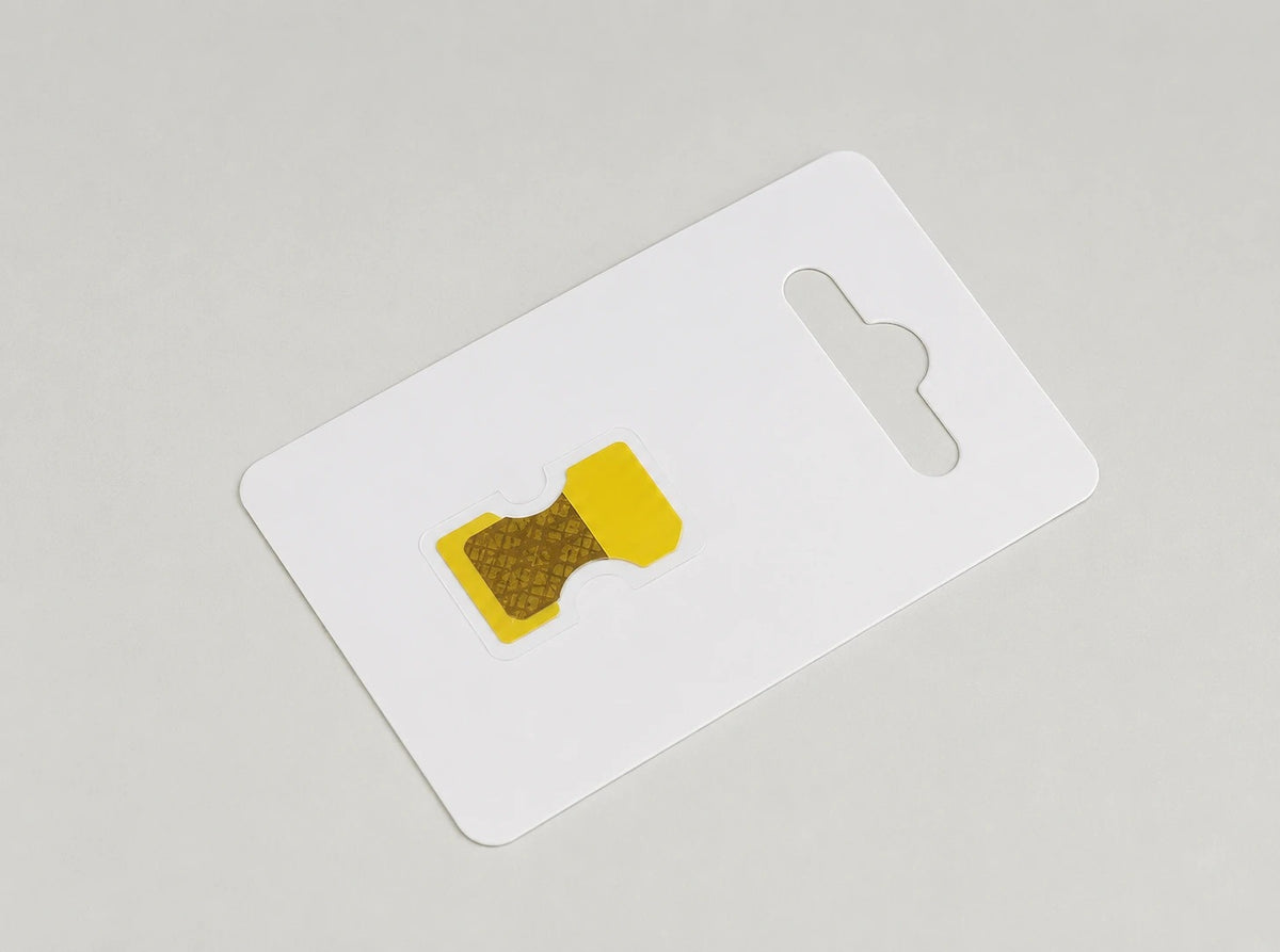 The Minimiser: a mini SIM carrier card with a hanging slot and a small SIM card